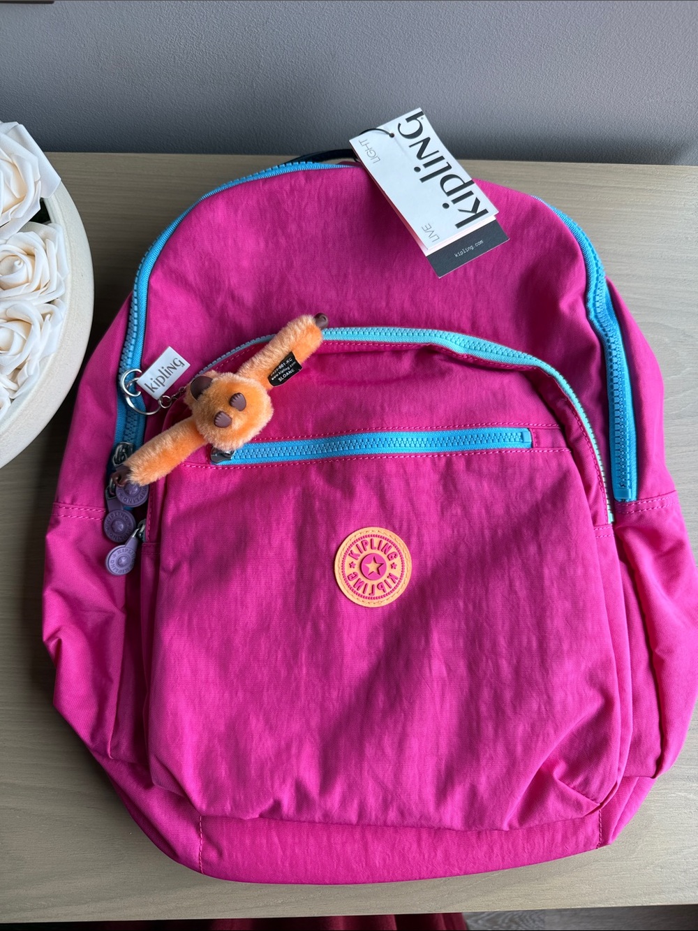 Kipling Seoul Backpack Azalea Pink Color Block NWT Lightweight School Travel Bag